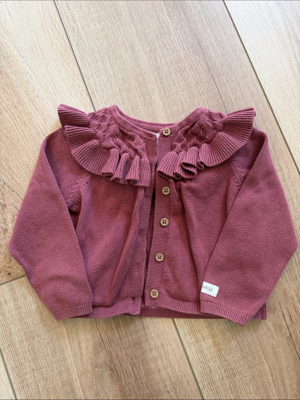 Girls' Ruffle Collar Button Cardigan - Dusty Rose